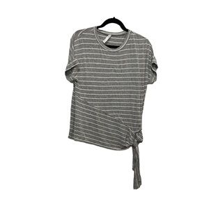 Watermelon Striped White Gray Short Sleeves Side Tie Knot Top Blouse Womens S